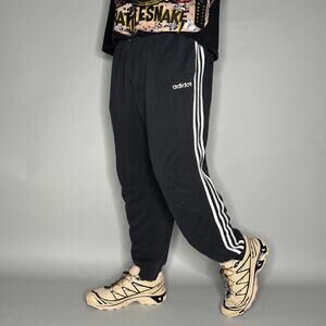 Vintage Y2K Adidas Sweatpants Mens XL Black White 3 Stripes Cotton Joggers